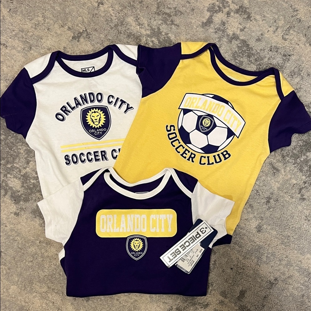 NWT Orlando FC Kids Onesie Set - Yellow, White, and Purple - 18 mo